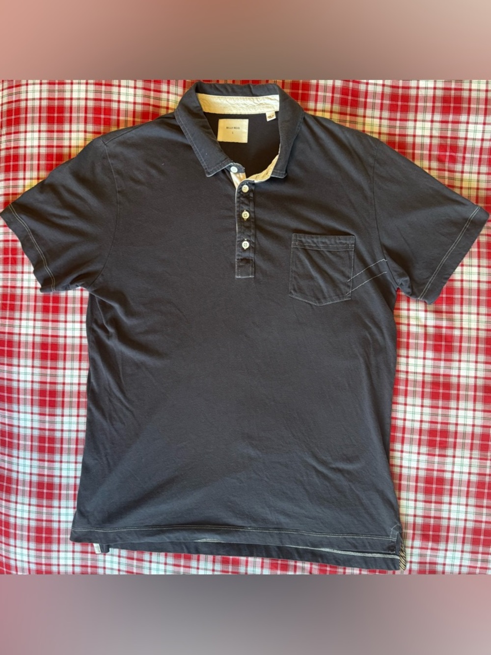 🔥 Billy Reid Black Pensacola Polo Men’s Large Pocket Short Sleeve Cotton 🔥
